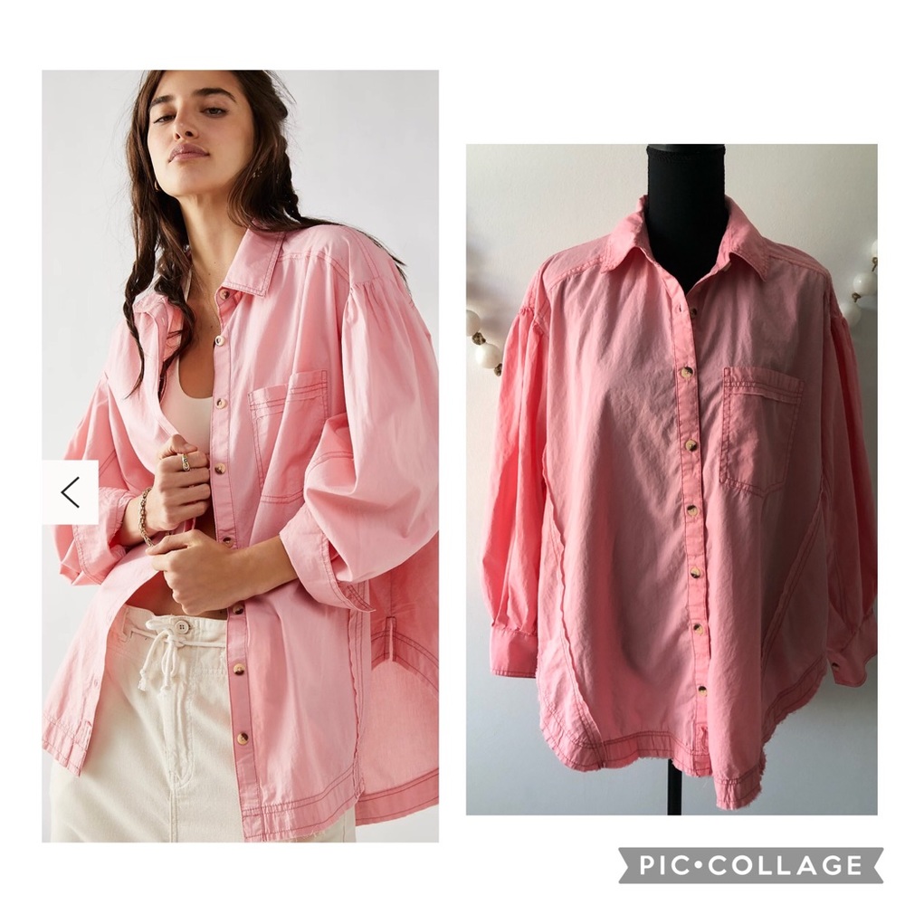 Free People We the Free Happy Hour Solid Poplin Top Women's Small Oversized